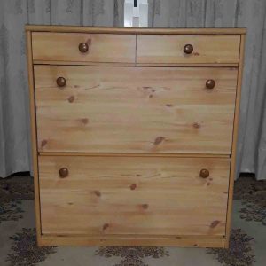 Grenen schoenenkast met 2 laden