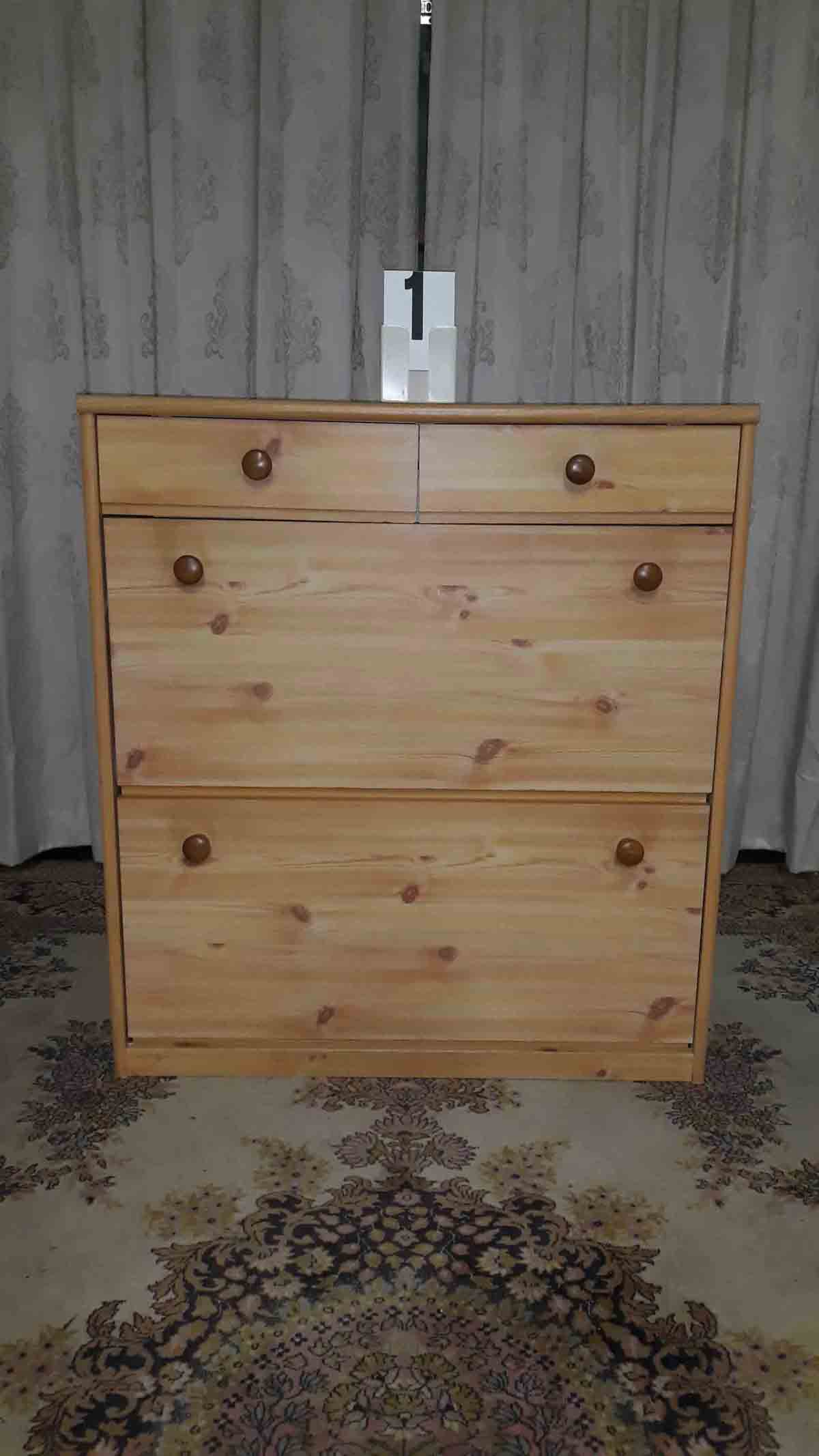 Grenen schoenenkast met 2 laden