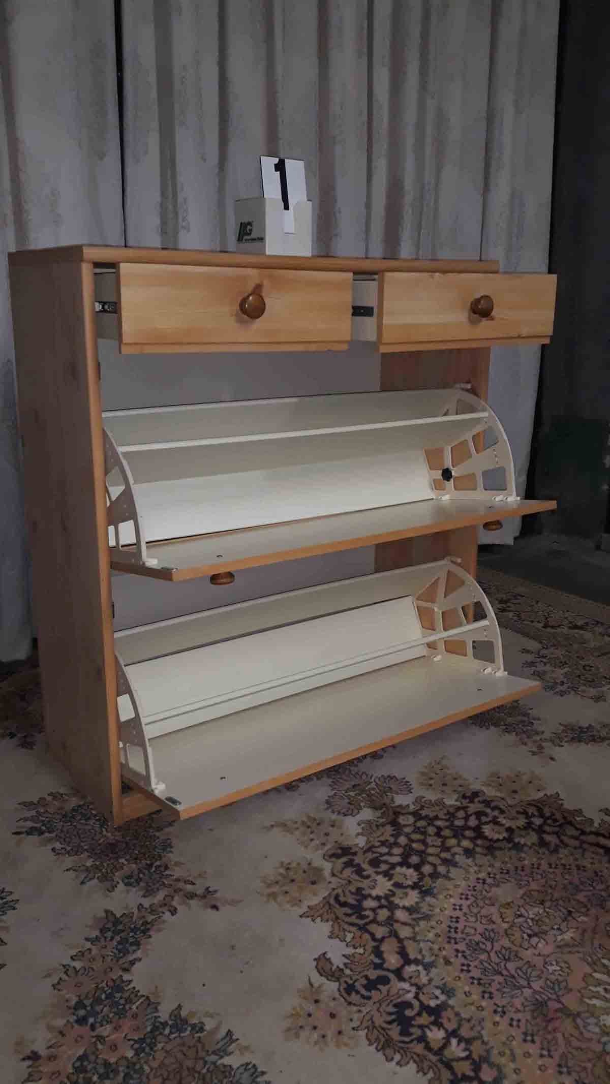 Grenen schoenenkast met 2 laden - Afbeelding 4