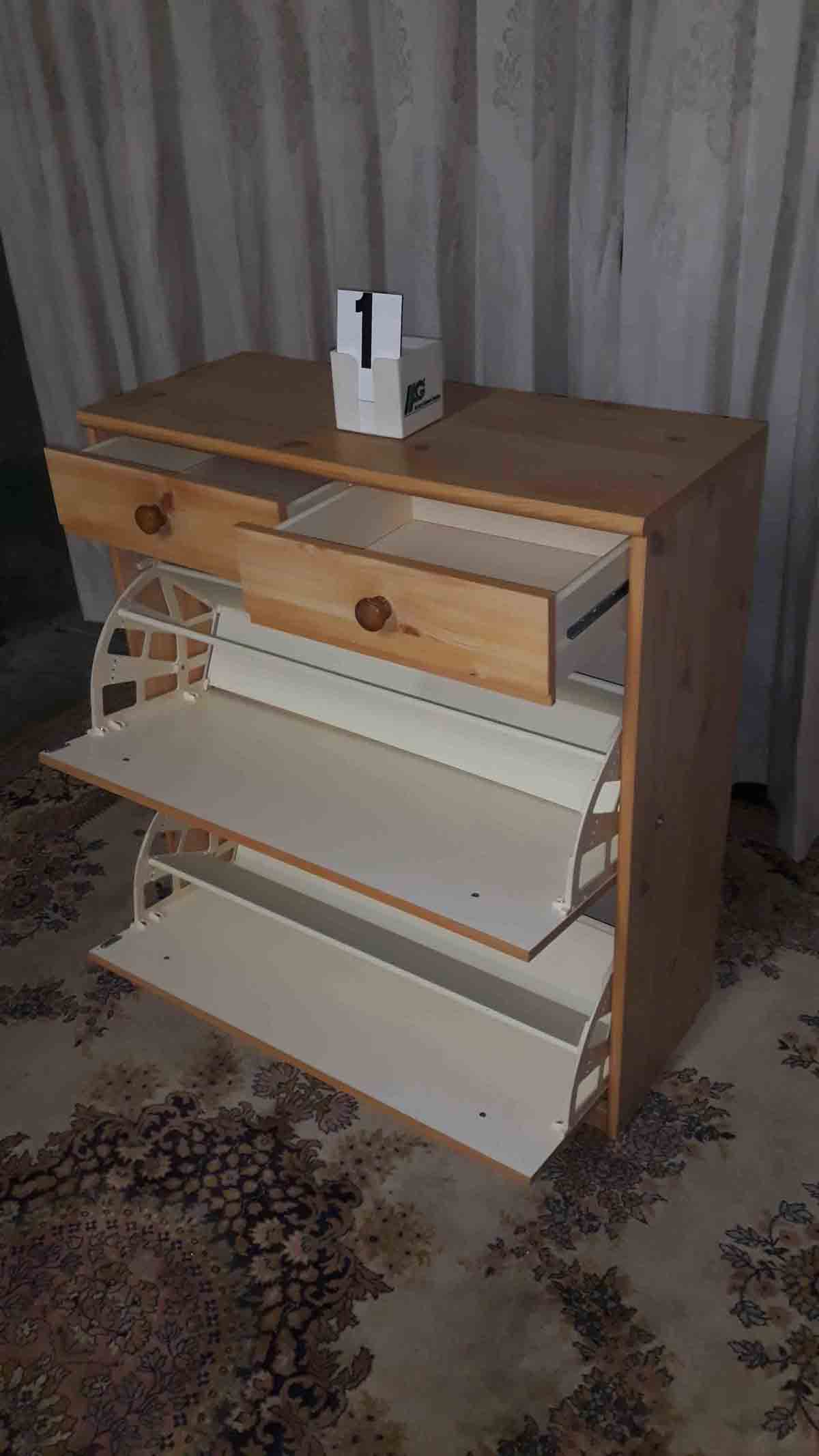 Grenen schoenenkast met 2 laden - Afbeelding 3