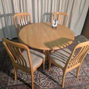 Prachtige Ronde Houten Eettafel set met stoelen (Uitschuifbaar)